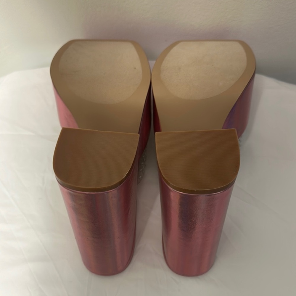 Steve Madden Ruby Iridescent Slip On Block Heel Squared Open Toe Heeled Sandals - Picture 6 of 16